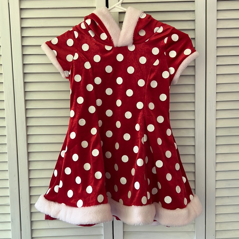 Disney Parks Minnie Mouse Christmas Dress with Hood, Girls Size S